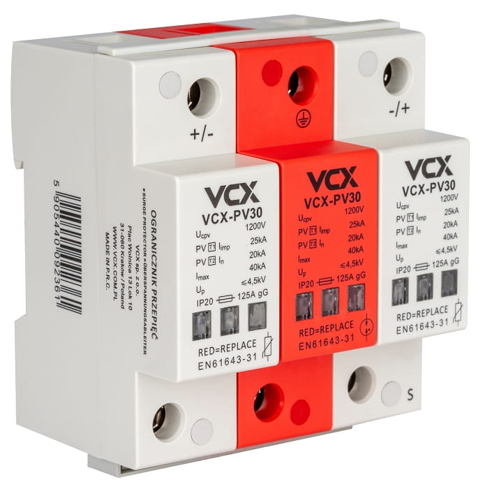 OGRANICZNIK PRZEPIĘĆ B+C 3P DC 1200V 25kA PV30 OCHRONNIK FOTOWOLTAICZNY