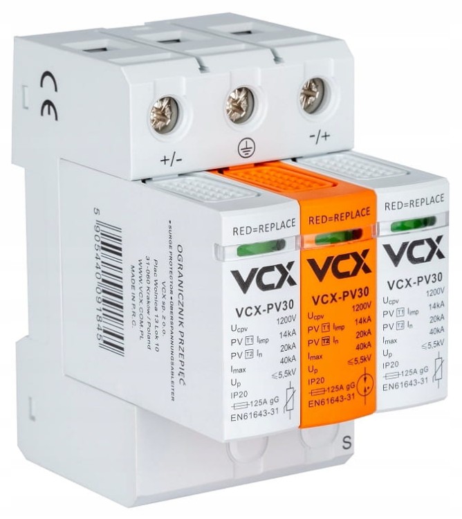 OGRANICZNIK PRZEPIĘĆ B+C 3P DC 1200V 14kA PV30 OCHRONNIK FOTOWOLTAICZNY