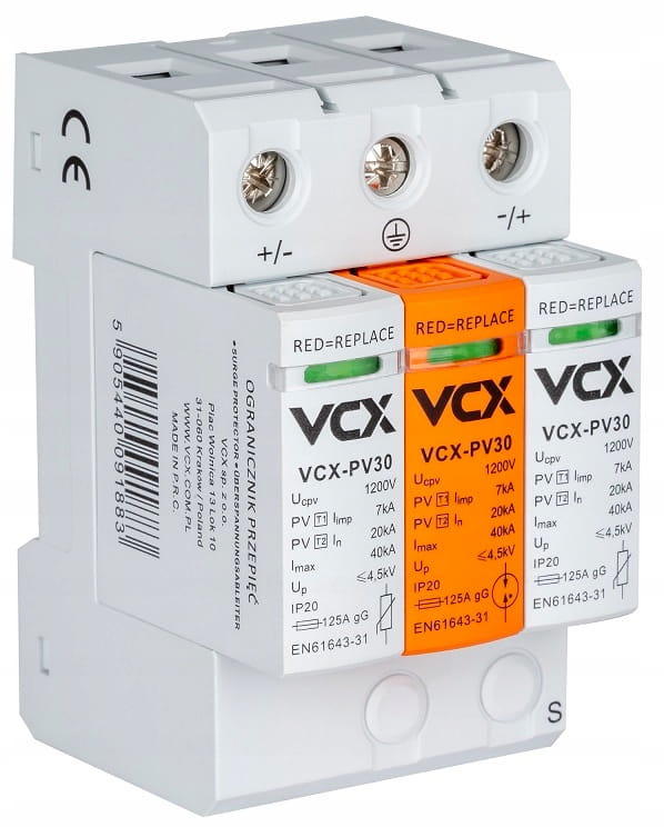 OGRANICZNIK PRZEPIĘĆ B+C 3P DC 1200V 7kA T1T2 PV30 OCHRONNIK FOTOWOLTAICZNY