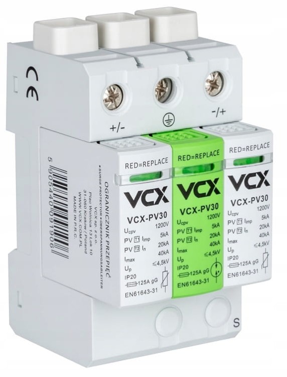 OGRANICZNIK PRZEPIĘĆ B+C 3P DC 1200V 5kA T1T2 PV30 OCHRONNIK FOTOWOLTAICZNY