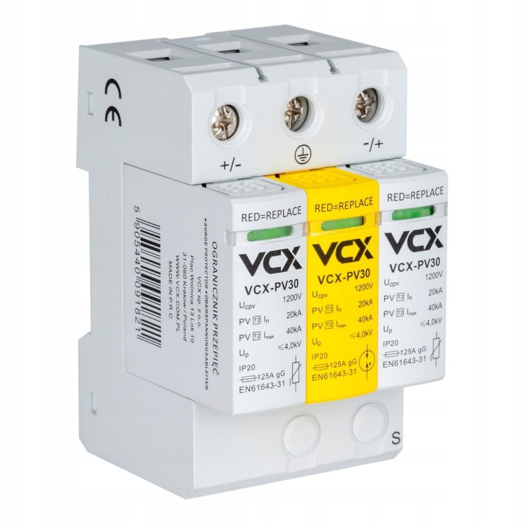 OGRANICZNIK PRZEPIĘĆ T2 C 3P DC 1200V PV30 OCHRONNIK FOTOWOLTAICZNY VCX