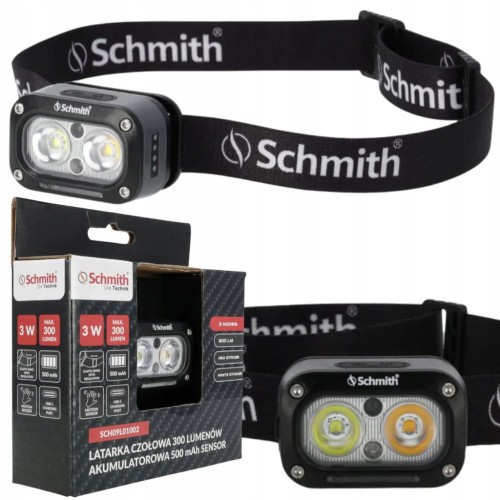 LATARKA CZOŁOWA LED CZOŁÓWKA AKUMULATOROWA USB OPASKA 300lm SENSOR SCHMITH