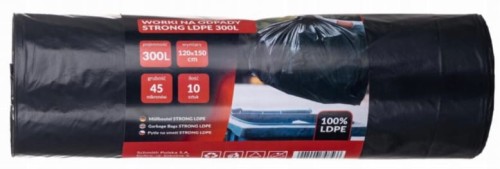 WORKI NA ODPADY ŚMIECI 300L ROLKA 10szt MOCNE DUŻE LDPE CZARNE SCHMITH