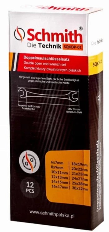 KLUCZE PŁASKIE DWUSTRONNE 6-32mm 12szt KOMPLET KLUCZY W ETUI SCHMITH