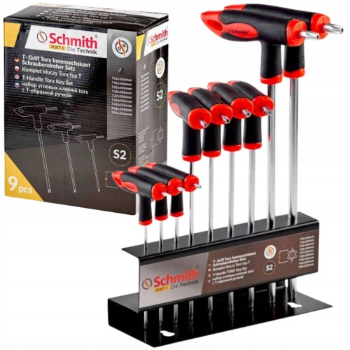 KLUCZE TORX IMBUSOWE TYP T IMBUS T10-T50 ZESTAW KLUCZY 9 szt STOJAK SCHMITH