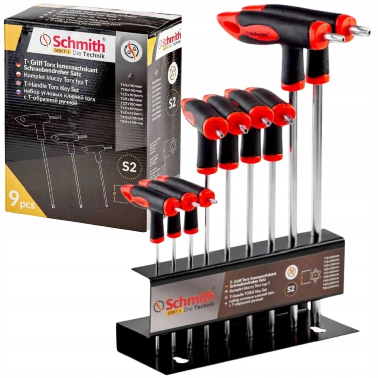 KLUCZE TORX IMBUSOWE TYP T IMBUS T10-T50 ZESTAW KLUCZY 9 szt STOJAK SCHMITH