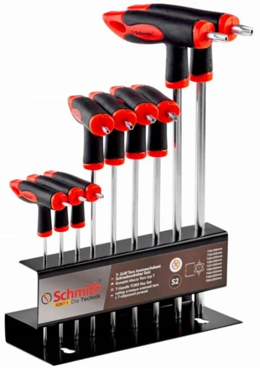 KLUCZE TORX IMBUSOWE TYP T IMBUS T10-T50 ZESTAW KLUCZY 9 szt STOJAK SCHMITH