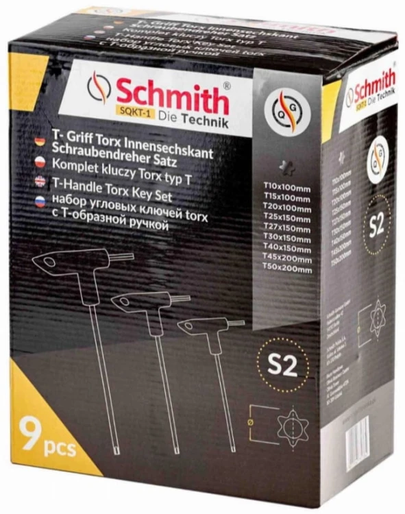 KLUCZE TORX IMBUSOWE TYP T IMBUS T10-T50 ZESTAW KLUCZY 9 szt STOJAK SCHMITH