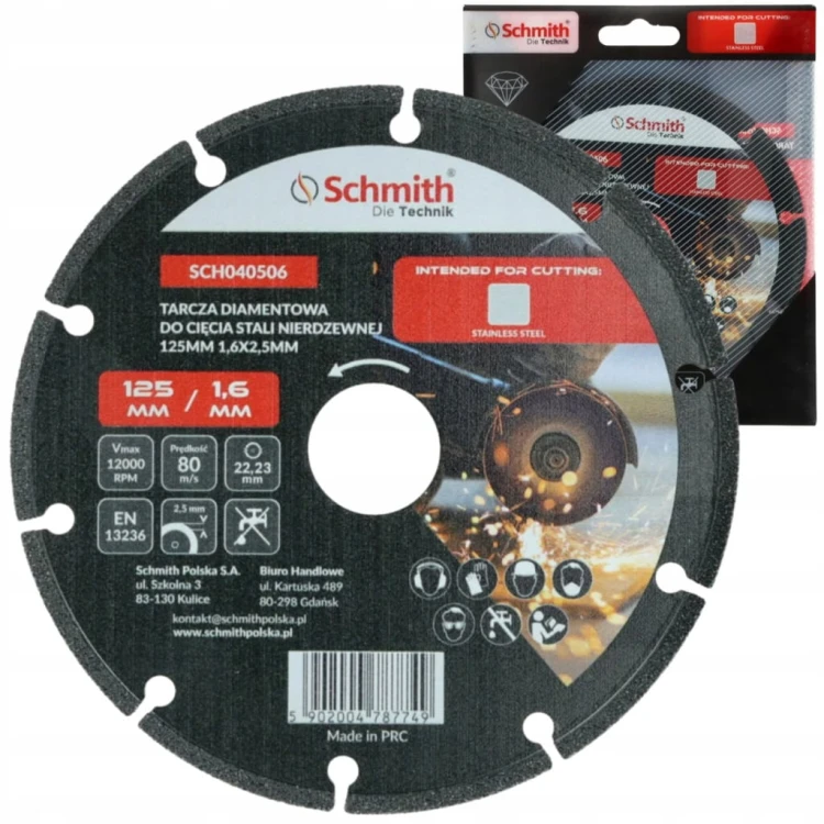 TARCZA DIAMENTOWA DO CIĘCIA STALI NIERDZEWNEJ INOX 125mm SCHMITH
