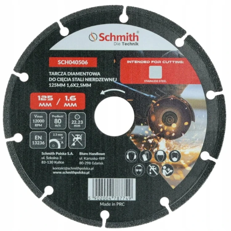 TARCZA DIAMENTOWA DO CIĘCIA STALI NIERDZEWNEJ INOX 125mm SCHMITH
