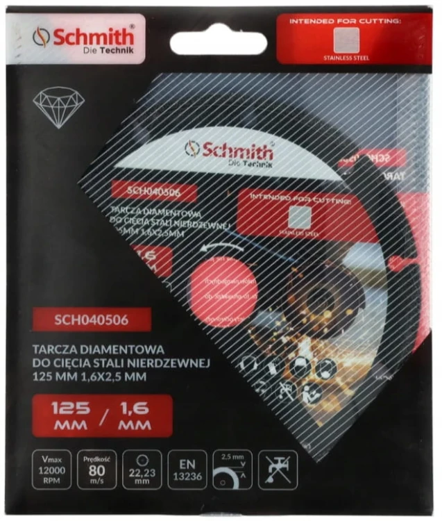 TARCZA DIAMENTOWA DO CIĘCIA STALI NIERDZEWNEJ INOX 125mm SCHMITH