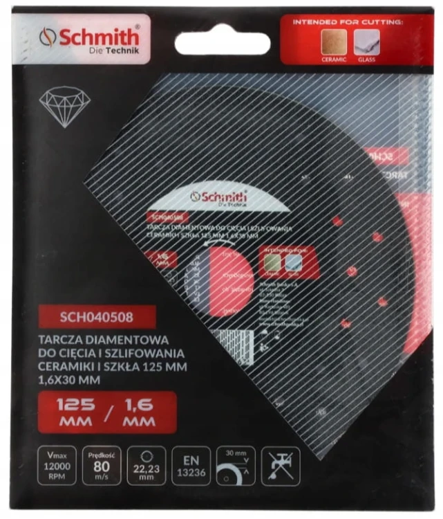 TARCZA DIAMENTOWA DO CIĘCIA I SZLIFOWANIA SZKŁA GLAZURY 125mm SCHMITH