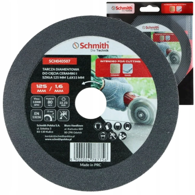 TARCZA DIAMENTOWA DO CIĘCIA SZKŁA LUSTER CERAMIKI 125mm SCHMITH