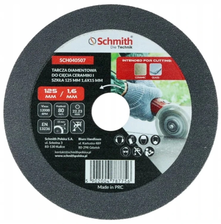 TARCZA DIAMENTOWA DO CIĘCIA SZKŁA LUSTER CERAMIKI 125mm SCHMITH