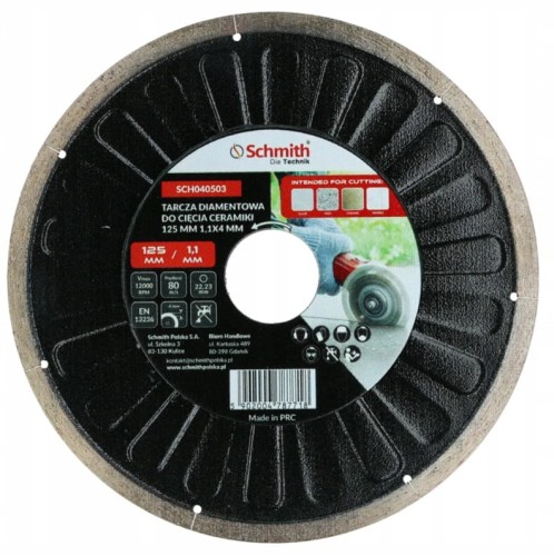 TARCZA DIAMENTOWA DO CIĘCIA CERAMIKI GRESU 125mm ULTRA CIEŃKA 1,1mm SCHMITH