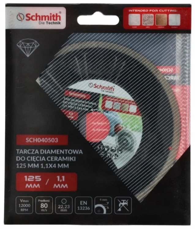 TARCZA DIAMENTOWA DO CIĘCIA CERAMIKI GRESU 125mm ULTRA CIEŃKA 1,1mm SCHMITH