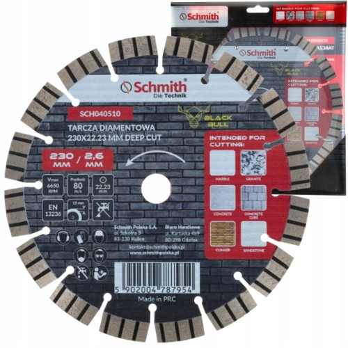 TARCZA DIAMENTOWA 230mm 22,2mm DO KAMIENIA BETONU KOSTKI DEEP CUT SCHMITH