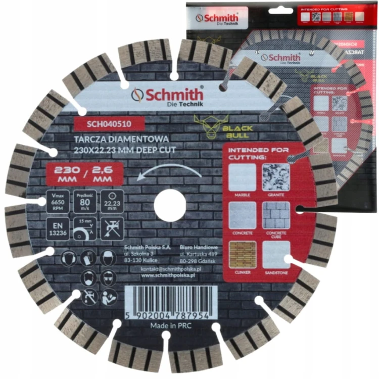 TARCZA DIAMENTOWA 230mm 22,2mm DO KAMIENIA BETONU KOSTKI DEEP CUT SCHMITH