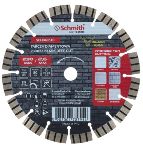 TARCZA DIAMENTOWA 230mm 22,2mm DO KAMIENIA BETONU KOSTKI DEEP CUT SCHMITH