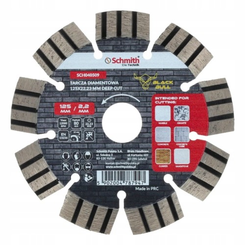 TARCZA DIAMENTOWA 125mm 22,2mm DO KAMIENIA BETONU KOSTKI DEEP CUT SCHMITH