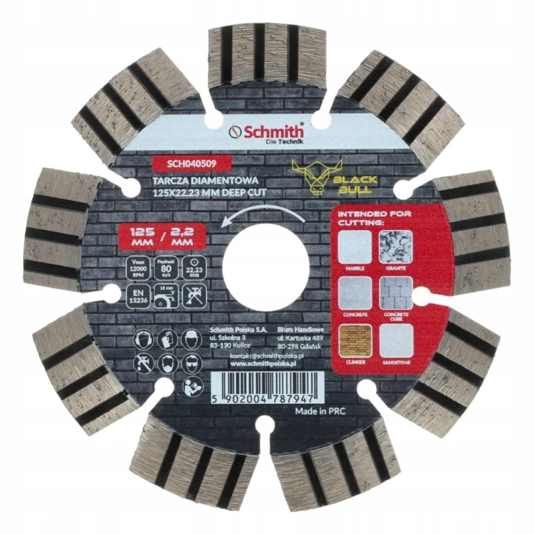 TARCZA DIAMENTOWA 125mm 22,2mm DO KAMIENIA BETONU KOSTKI DEEP CUT SCHMITH