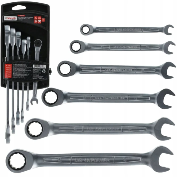 KLUCZE PŁASKO OCZKOWE Z GRZECHOTKĄ 8-19mm ZESTAW KLUCZY 6 SZT SCHMITH