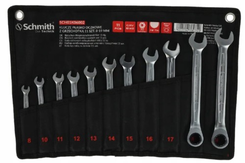 KLUCZE PŁASKO OCZKOWE Z GRZECHOTKĄ 8-19mm ZESTAW KLUCZY 11 SZT SCHMITH