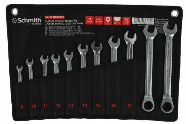 KLUCZE PŁASKO OCZKOWE Z GRZECHOTKĄ 8-19mm ZESTAW KLUCZY 11 SZT SCHMITH