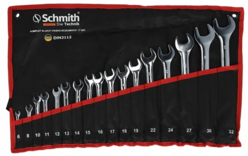 KLUCZE PŁASKO-OCZKOWE 6mm-32mm ZESTAW 17 SZT KOMPLET W ETUI SCHMITH