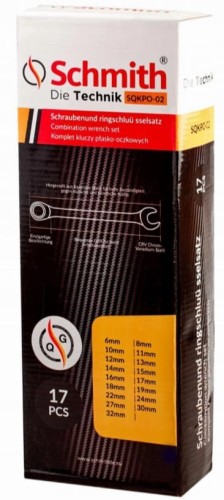 KLUCZE PŁASKO-OCZKOWE 6mm-32mm ZESTAW 17 SZT KOMPLET W ETUI SCHMITH