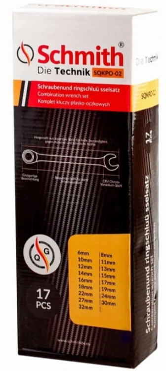 KLUCZE PŁASKO-OCZKOWE 6mm-32mm ZESTAW 17 SZT KOMPLET W ETUI SCHMITH