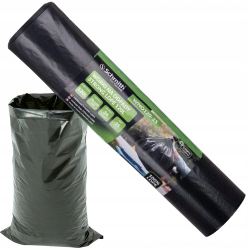 WORKI NA ODPADY ŚMIECI 120L ROLKA 25szt MOCNE LDPE STRONG CZARNE SCHMITH