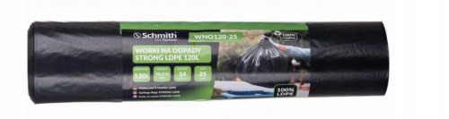 WORKI NA ODPADY ŚMIECI 120L ROLKA 25szt MOCNE LDPE STRONG CZARNE SCHMITH