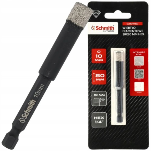 WIERTŁO DIAMETOWE OTWORNICA 10mm HEX NA SUCHO DO GRESU KAMIENIA SCHMITH
