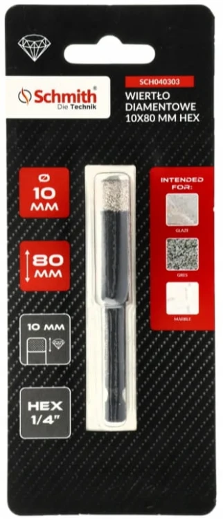 WIERTŁO DIAMETOWE OTWORNICA 10mm HEX NA SUCHO DO GRESU KAMIENIA SCHMITH