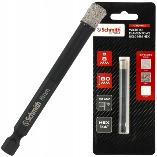WIERTŁO DIAMETOWE OTWORNICA 8mm 80mm HEX NA SUCHO DO GRESU KAMIENIA SCHMITH