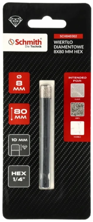WIERTŁO DIAMETOWE OTWORNICA 8mm 80mm HEX NA SUCHO DO GRESU KAMIENIA SCHMITH