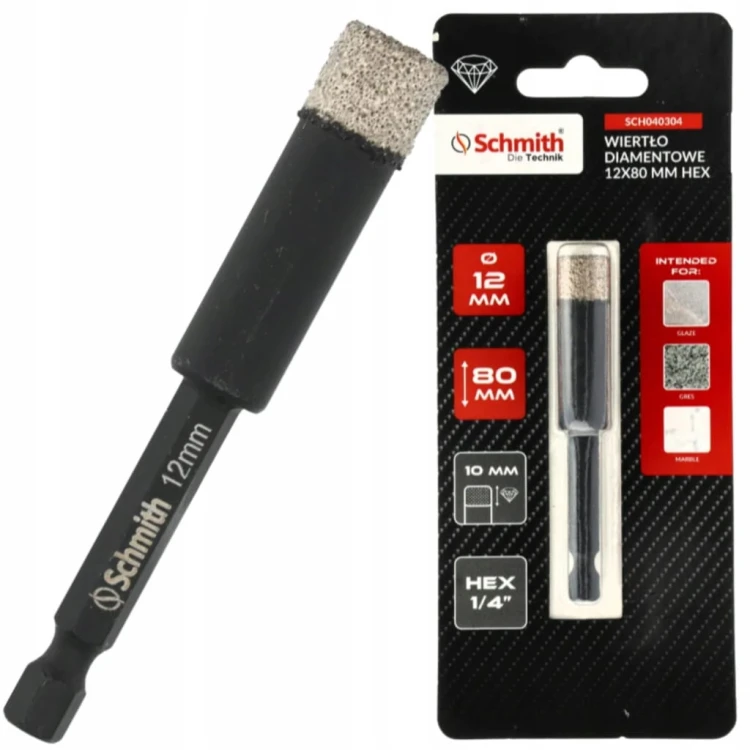 WIERTŁO DIAMETOWE OTWORNICA 12mm HEX NA SUCHO DO GRESU KAMIENIA SCHMITH