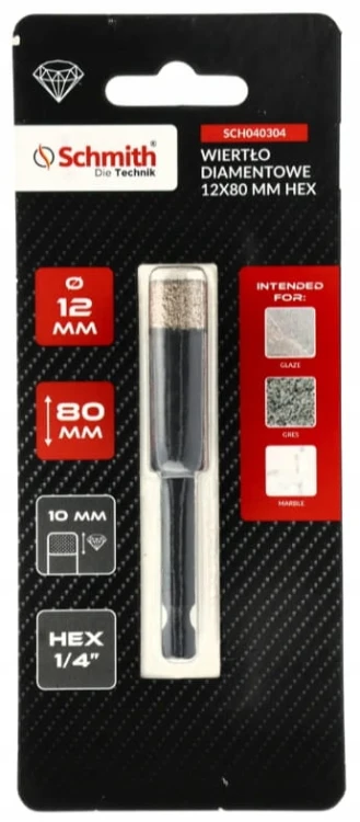 WIERTŁO DIAMETOWE OTWORNICA 12mm HEX NA SUCHO DO GRESU KAMIENIA SCHMITH