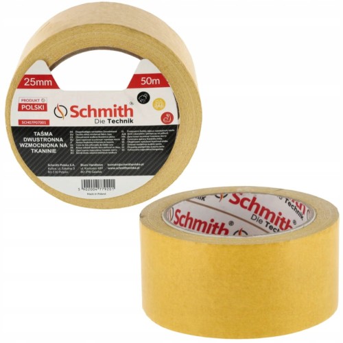 TAŚMA DWUSTRONNA WZMOCNIONA NA TKANINIE 50mm x 25m SCHMITH