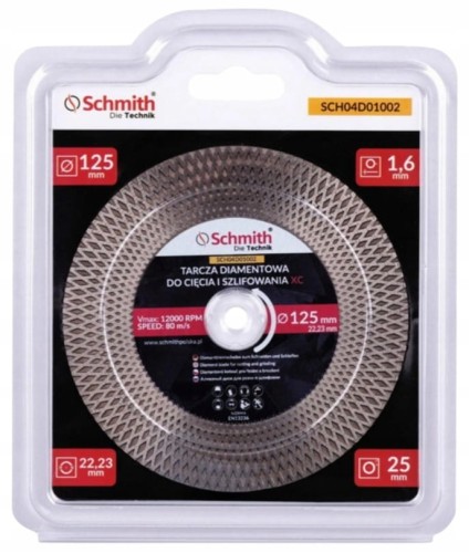 TARCZA DIAMENTOWA 125mm DO CIĘCIA SZLIFOWANIA GRESU KĄT 45st PRO XC SCHMITH