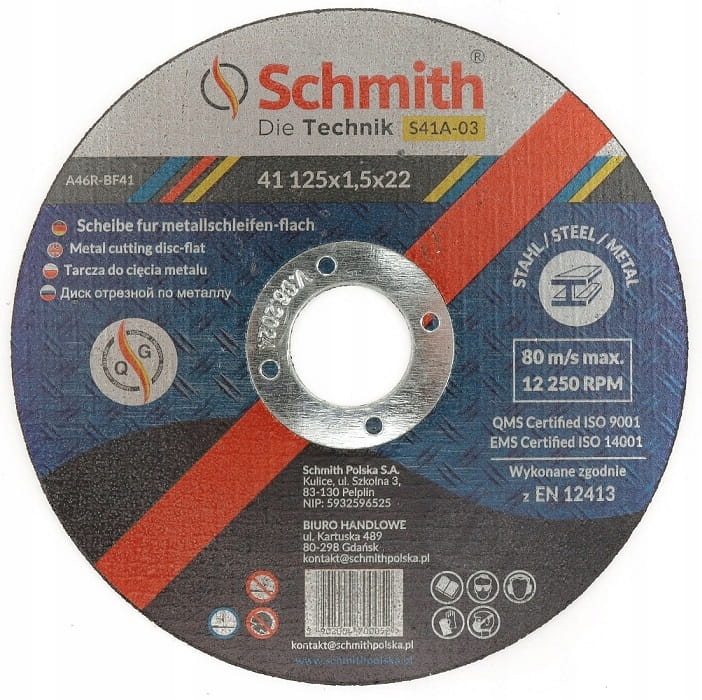 TARCZA DO CIĘCIA METALU 125x1,5 MOCNA Z DROBINAMI DIAMENTU SCHMITH