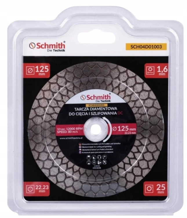 TARCZA DIAMENTOWA 125mm DO CIĘCIA SZLIFOWANIA GRESU KĄT 45st PRO DC SCHMITH