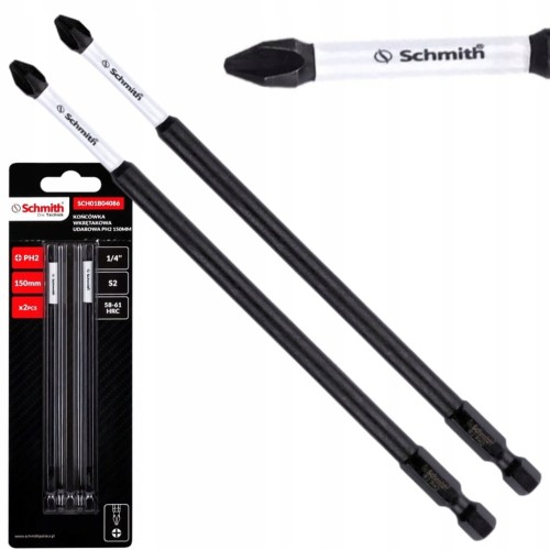 BITY UDAROWE PH2 150mm DŁUGI BIT KRZYŻOWY KOŃCÓWKA WKRĘTAKOWA 2szt SCHMITH