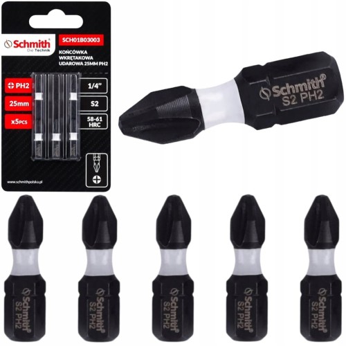 BIT UDAROWY PH2 25mm KRZYŻOWY KOŃCÓWKA MAGNETYCZNA BITY ZESTAW 5szt SCHMITH