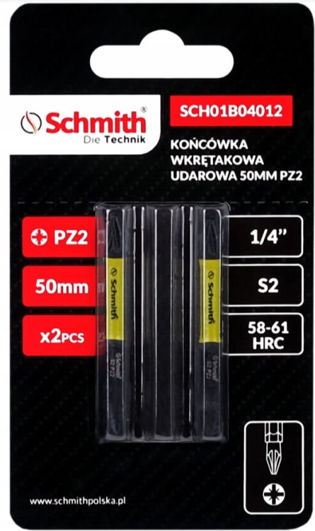 BIT UDAROWY PZ2 50mm KOŃCÓWKA MAGNETYCZNA POZIDRIV BITY ZESTAW 2szt SCHMITH