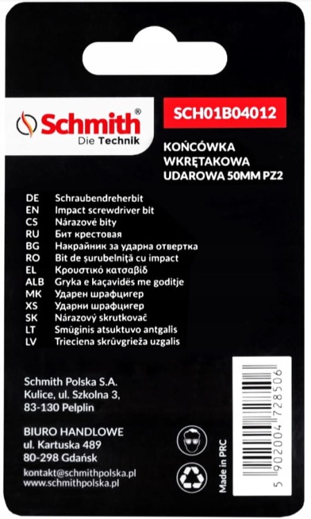 BIT UDAROWY PZ2 50mm KOŃCÓWKA MAGNETYCZNA POZIDRIV BITY ZESTAW 2szt SCHMITH