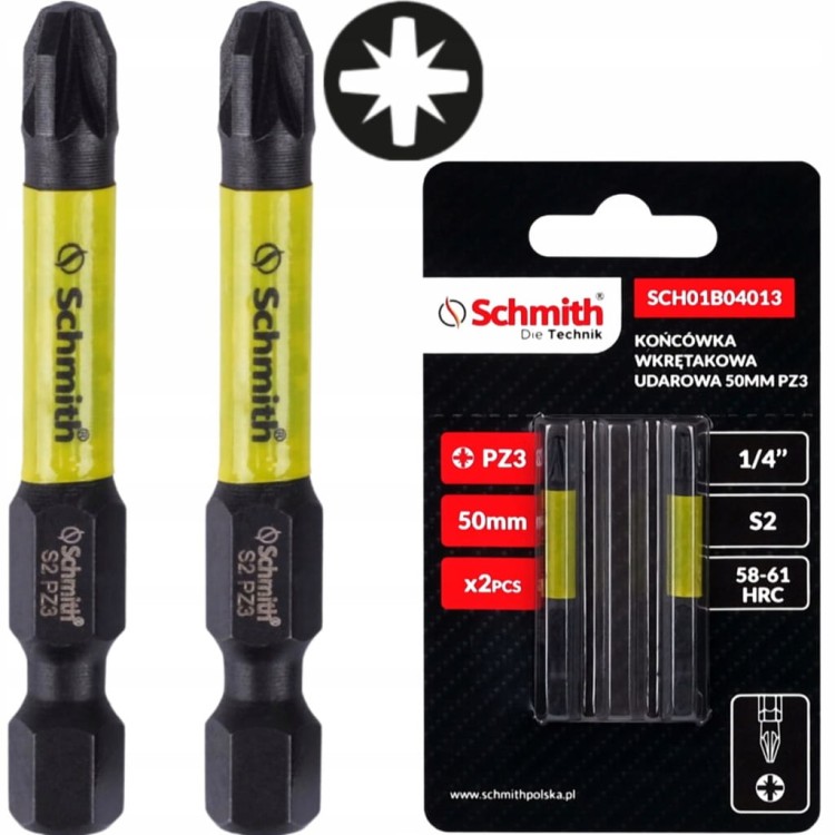 BIT UDAROWY PZ3 50mm KOŃCÓWKA MAGNETYCZNA POZIDRIV BITY ZESTAW 2szt SCHMITH