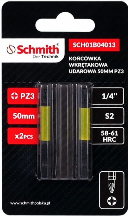 BIT UDAROWY PZ3 50mm KOŃCÓWKA MAGNETYCZNA POZIDRIV BITY ZESTAW 2szt SCHMITH
