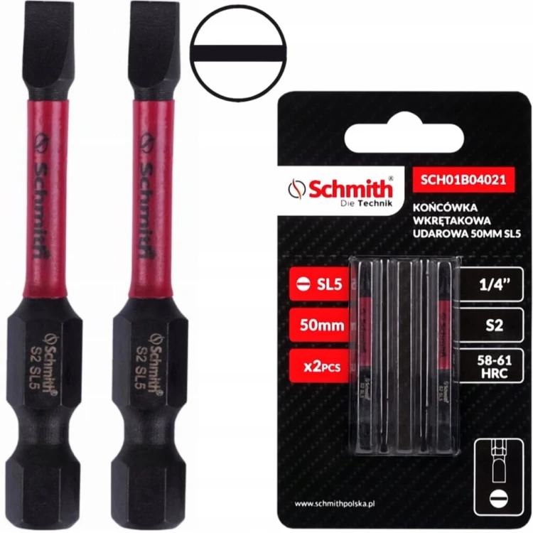 BIT UDAROWY SL5 50mm PŁASKI KOŃCÓWKA MAGNETYCZNA BITY ZESTAW 2szt SCHMITH
